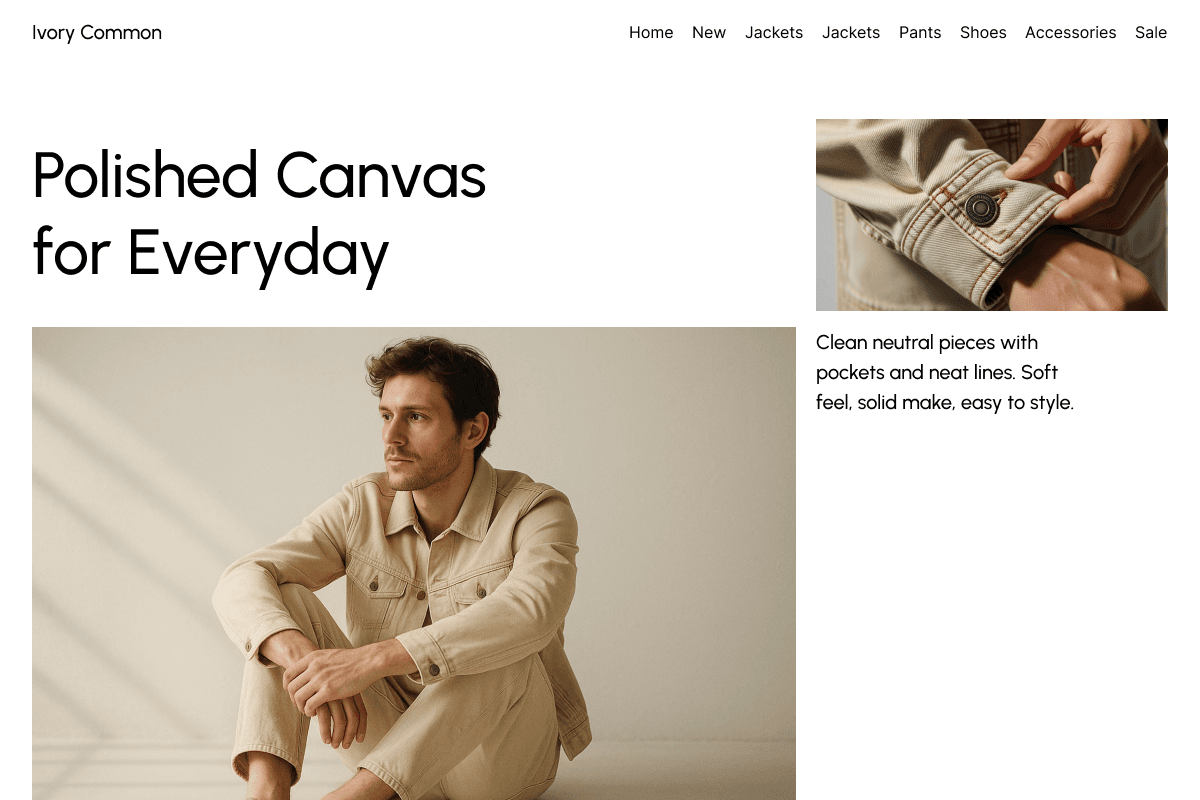 Clothing brand landing page